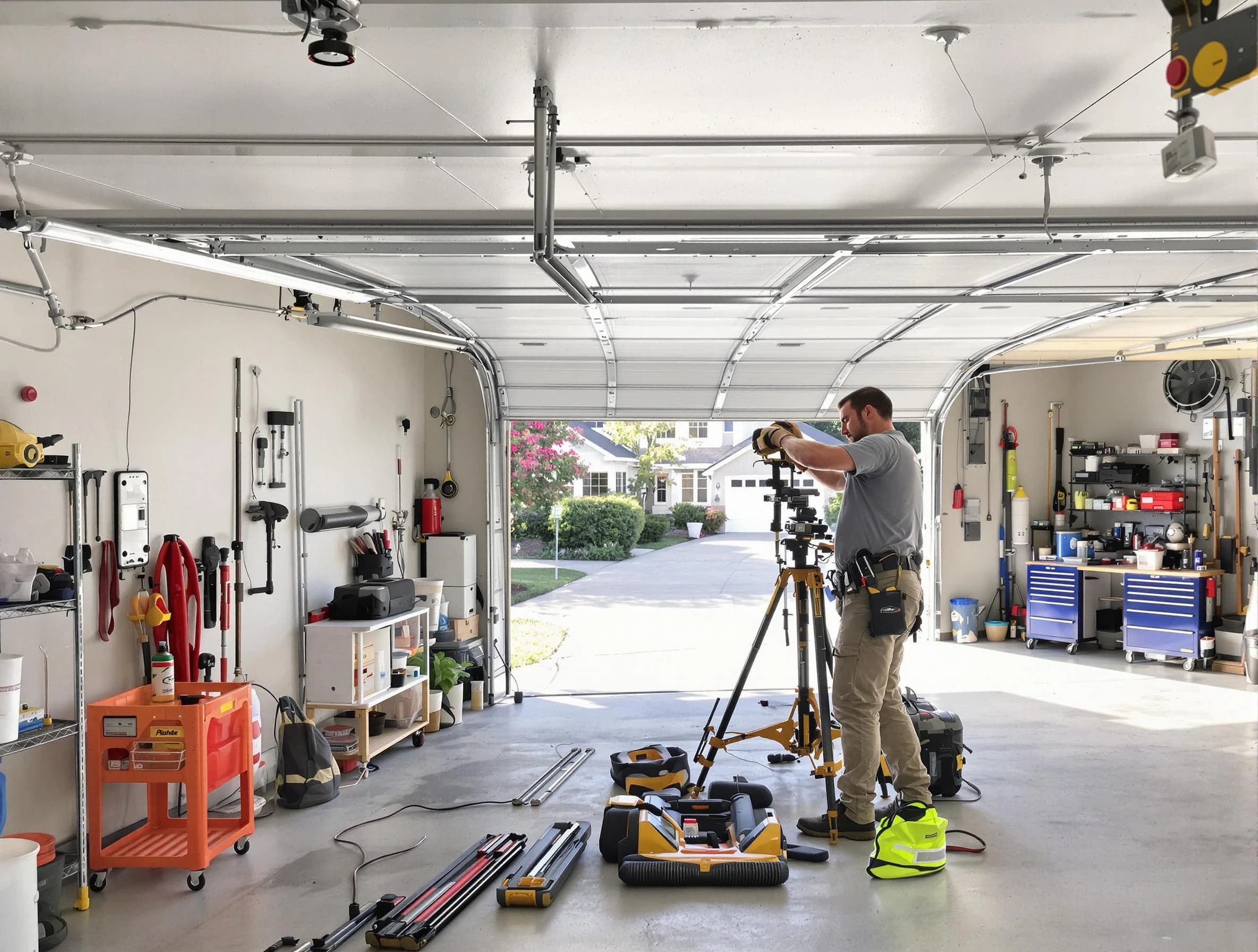 Blackstone Garage Door Repair specialist performing laser-guided track alignment in Blackstone