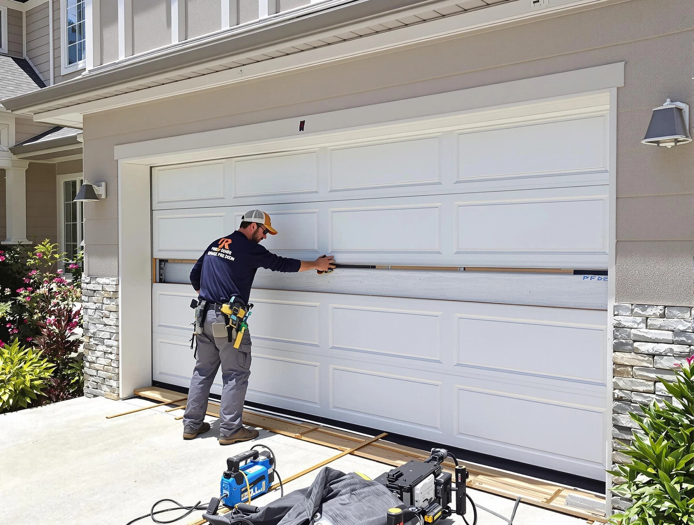 Blackstone Garage Door Repair team performing complete garage door replacement at Blackstone residence