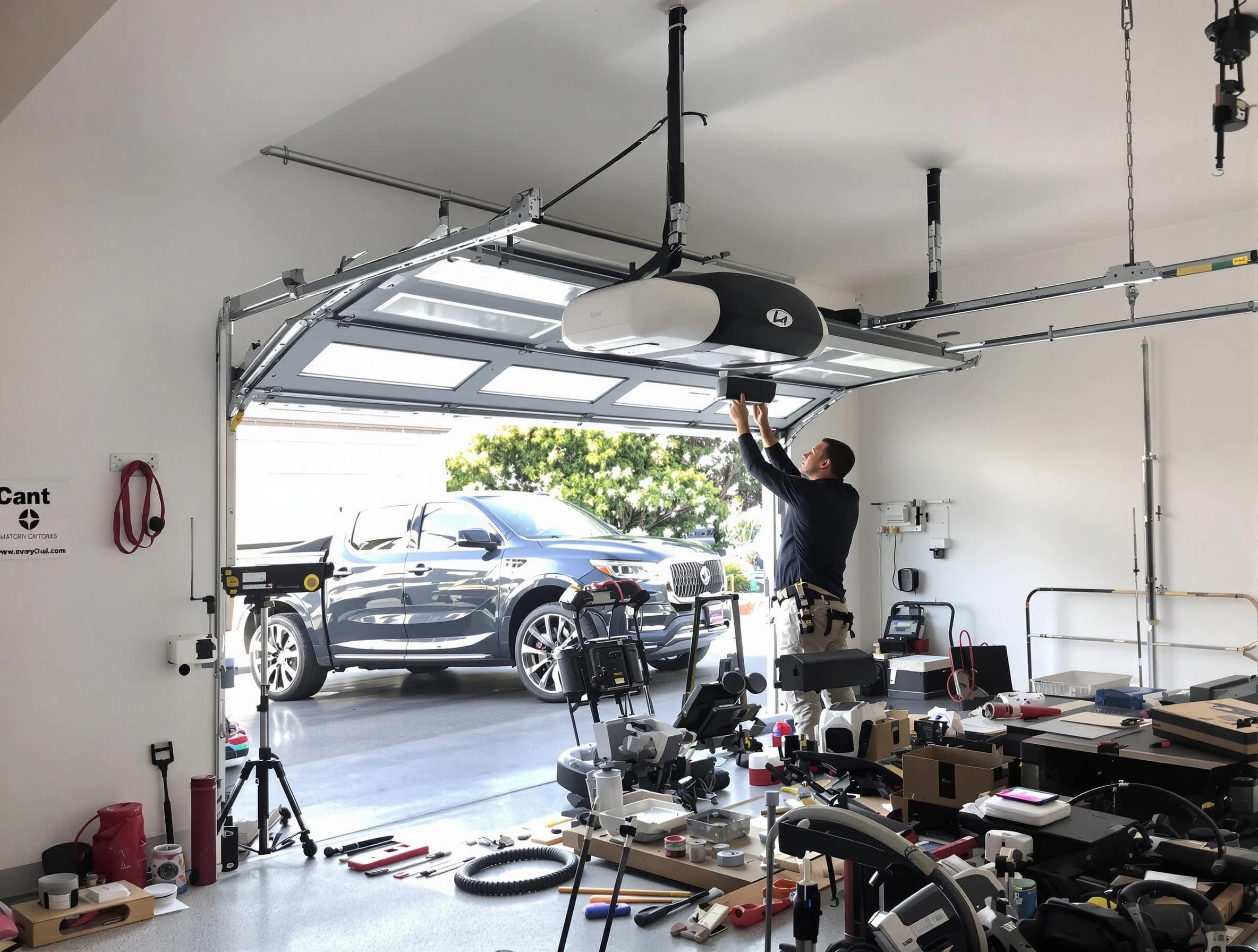 Blackstone Garage Door Repair specialist installing smart garage door opener system in Blackstone home