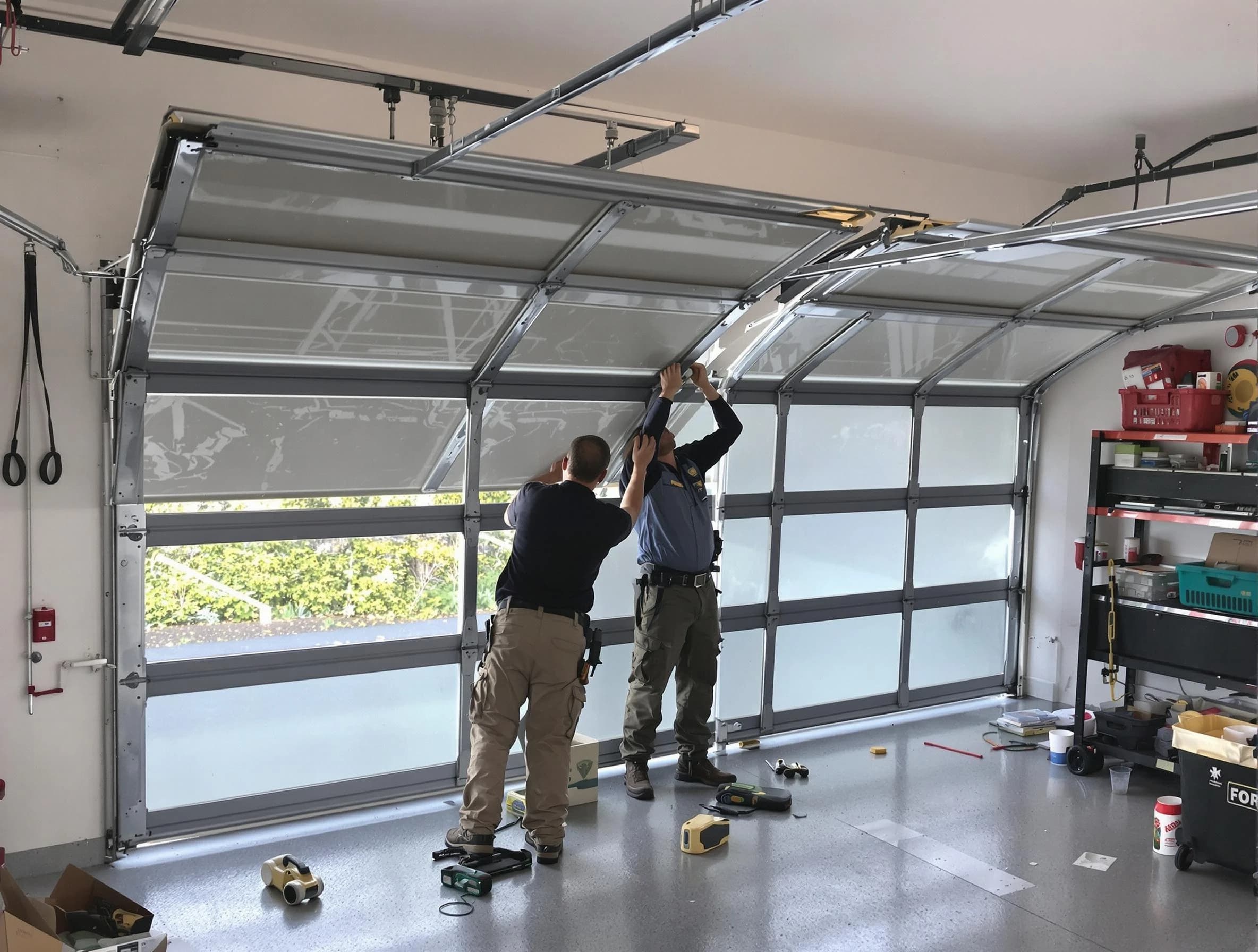 Blackstone Garage Door Repair expert performing precise panel replacement on Blackstone garage door