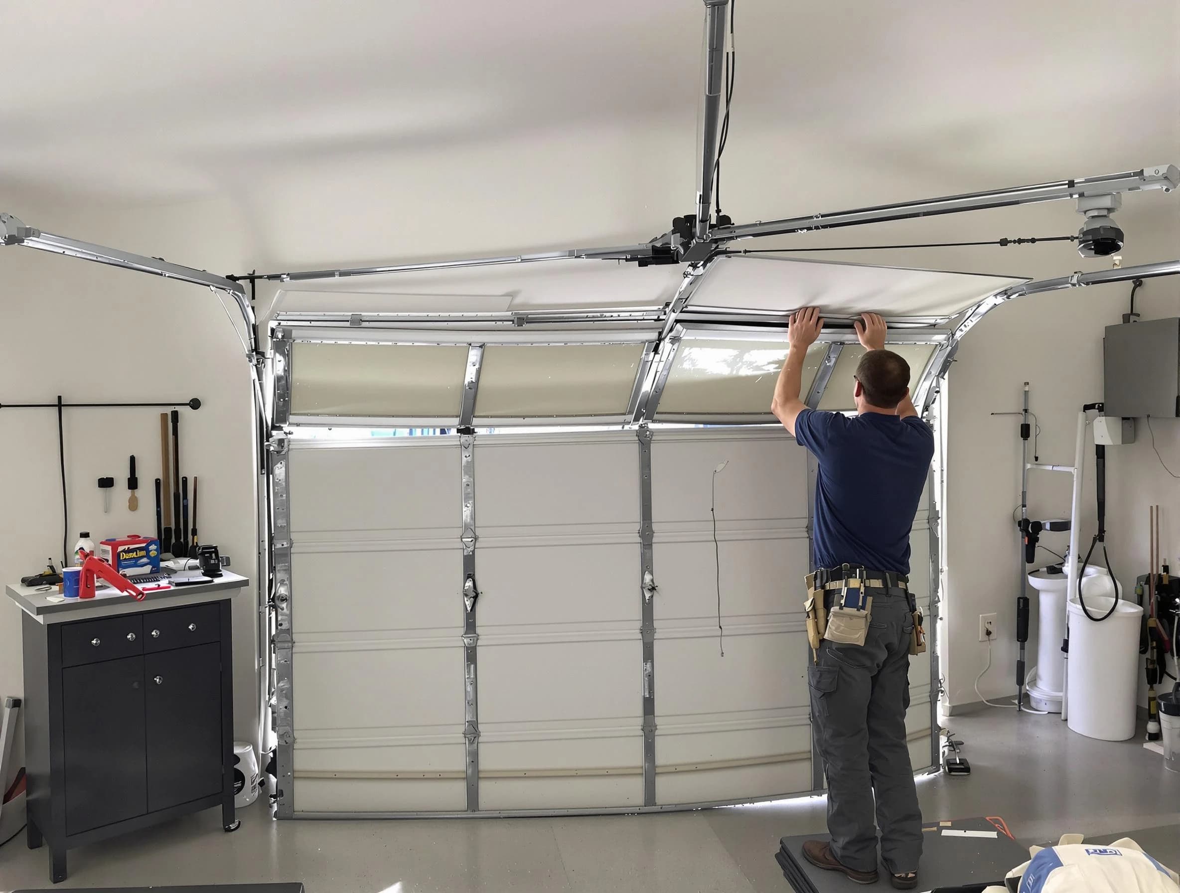 Blackstone Garage Door Repair specialist performing precise section replacement on Blackstone garage door