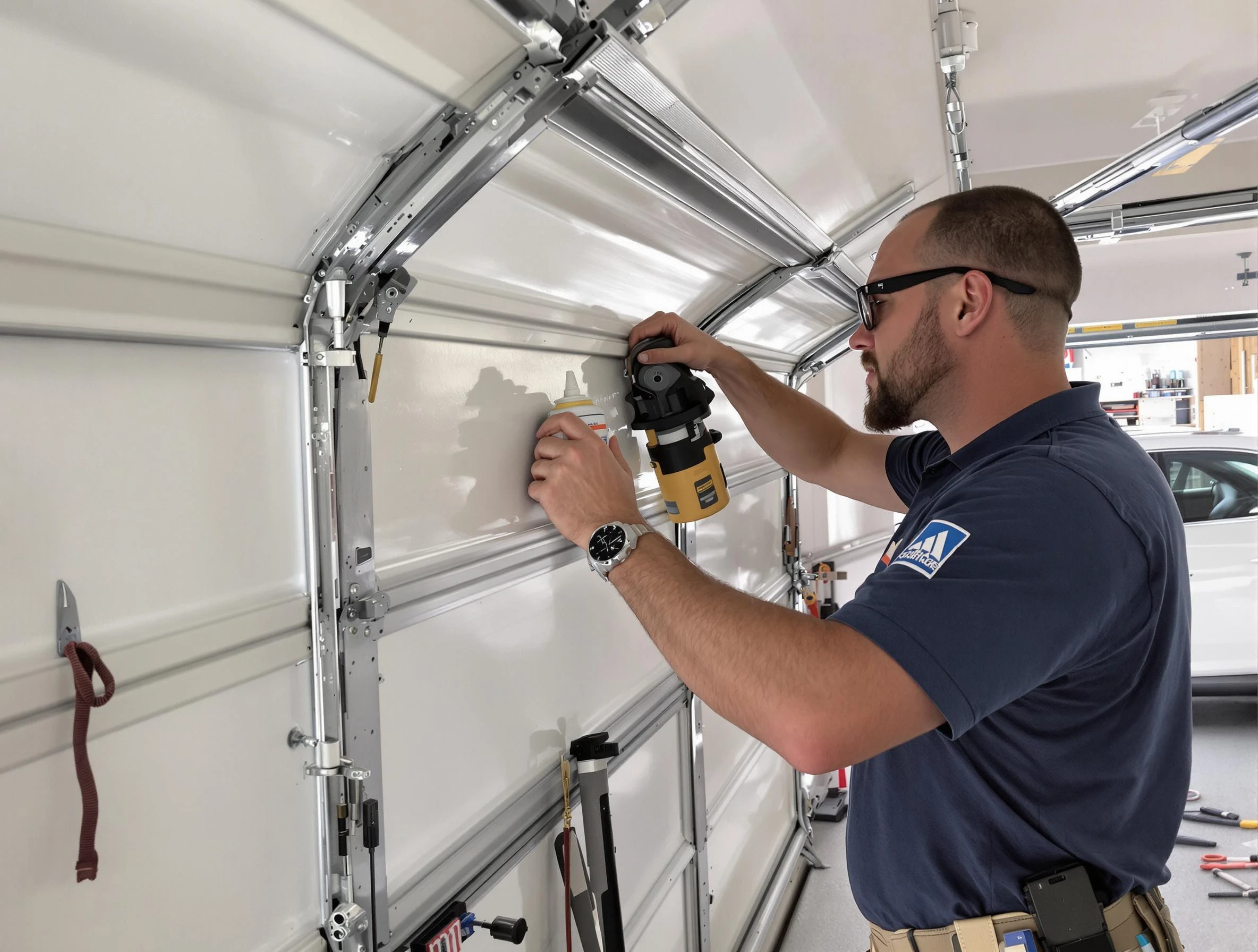 Blackstone Garage Door Repair technician quieting a noisy garage door in Blackstone