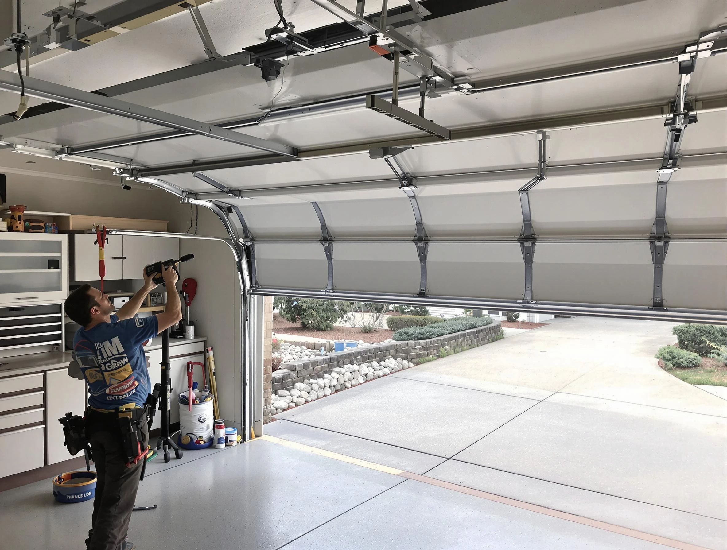 Garage door track repair service by Blackstone Garage Door Repair in Blackstone